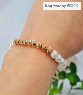 Браслет из перламутровых и золотых бусин, длина 17+3см, Xuping 18K. 151090 фото