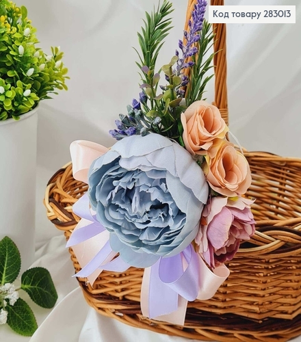 Декоративная повязка для корзины пастельного – голубого цвета 18*15см на завязках фото 1