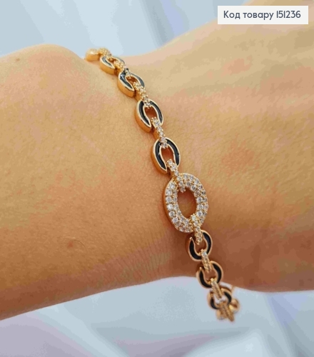 Браслет украшен Блестящими камешками и Черной эмалью, длина 17+2см, Xuping 18K 151236 фото 2