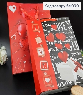 Пакет паперовий великий LOVE з сердечками 41х30 см, в асорт. 541090 фото