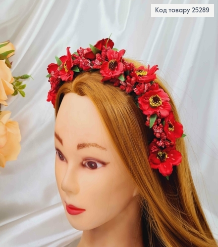 Обруч - венчик маки КРАСНОГО цвета с приложением, основа - металл, ручная работа, Украина. 287048 фото 1