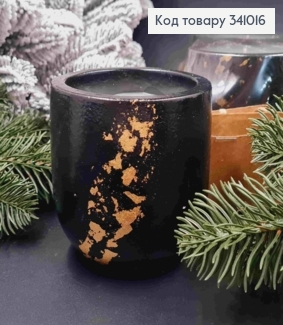 Cвічка стакан (гіпс), Чорного кольору з Золотом, 90*90*100мм, 24год/горіння, YUNIOR CANDLE 341016 фото