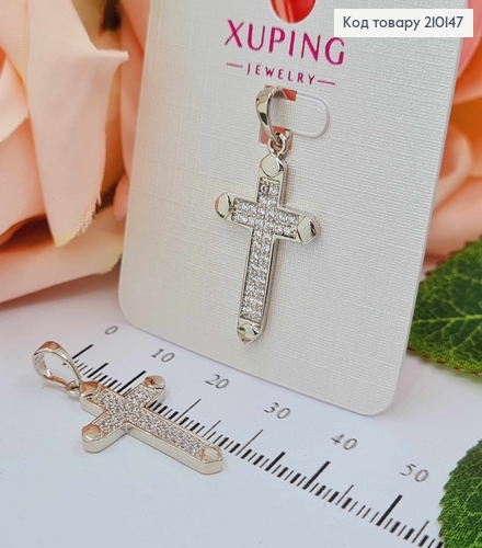 Крестик родованный, с камешками 2,5*1,5см, Xuping 18K 210147 фото 1
