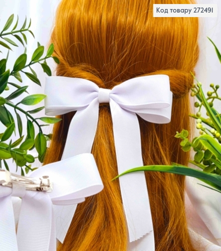 Бант БЕЛЫЙ, на заколке 4,5см, ткань репс, размер 20*13см, ручная работа 272491 фото 1