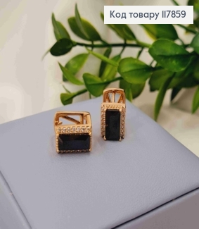 Серьги кольца, "Квадратные" с большим Чёрным камешком, 1,1*0,8см, Xuping 18К 117859 фото