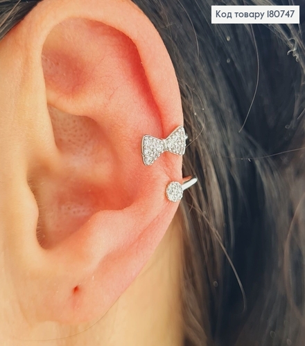 Сережки родовані кафи Бантик в камінцях, Xuping 180747 фото 2