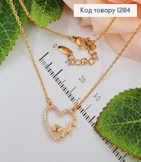 Ланцюжок якірне плетіння 0,1см, з підвіскою серце з камінцем, довж. 40+5см., Xuping 18K 121114 фото