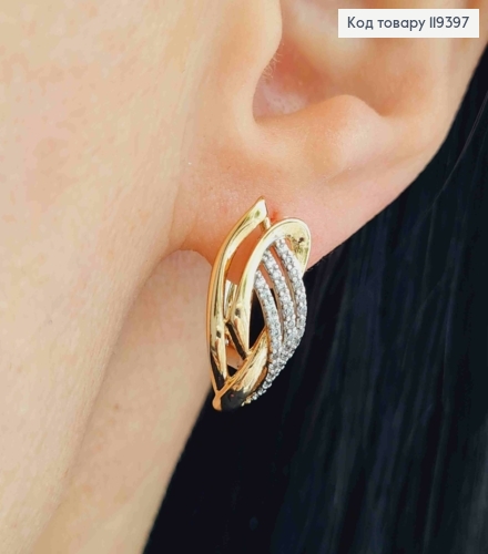 Серьги украшены Блестящими камешками, 2см, английская застежка, Xuping 18К 119397 фото 1