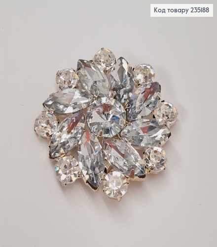 Брошка метал Цветок серебро с камушками 5,5х5,5см 235188 фото 3