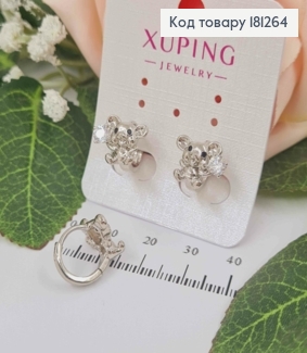 Сережки кільця родовані "Мишеня" з камінчиком,1см, Xuping  181264 фото