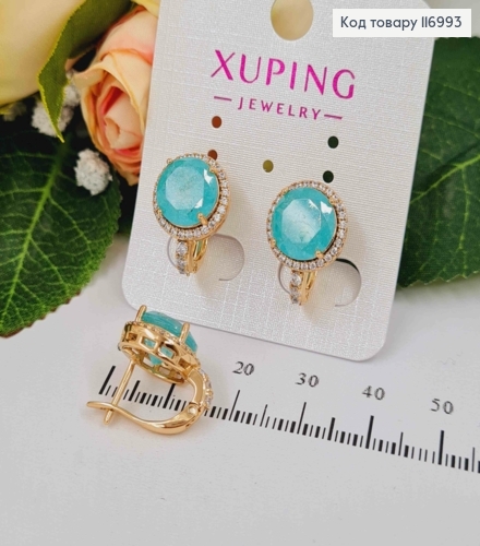 Серьги, "Небесный глаз" с камнем Бирюзового цвета, 1,5см. англ. зам, Xuping 18К 116993 фото 1