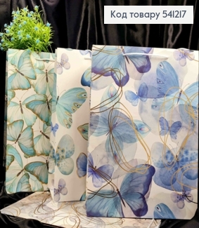 Пакет бумажный с принтом "Бабочки" и Золотым тиснением, 42*31*12см, в ассортименте 541217 фото