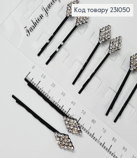 Заколка невидимка металл черная с камнями ромб 6 см 2 шт / уп цена за уп. 231050 фото