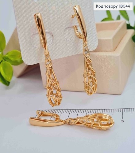 Серьги с подвижной ажурной подвеской, 2+2,9см, английская застежка, Xuping 18k 118044 фото 1