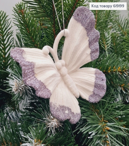 Новогодняя фигура Бархат Бабочка БЕЛАЯ+ГРАФИТ блеск, 11*10см, Украина 619199 фото 1