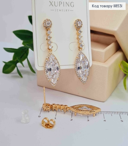 Серьги гвоздики, с подвесным Блестящим камешком Капелькой, 3,8см XUPING 18K 118531 фото 3