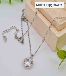 Цепочка родованная ЯКОРНОЕ плетение с подвесным Блестящим камнем (1см), длина 40+5см, Xuping 190516 фото