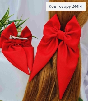Заколка(7,5см) Бант (14*20см) КРАСНЫЙ, плотный софт, ручная работа, Украина 244171 фото