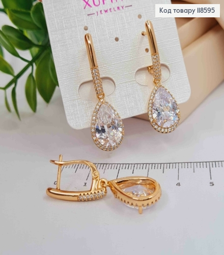 Серьги с подвижной подвеской Блестящий камень "Капелька", 1,9+1,8см, англ. застежка, Xuping 18К 118595 фото 3