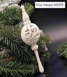 Фігурка оксамит "Кристал з мереживом", БІЛИЙ з блиском, 17см, новорічна прикраса, пластик,Україна 619376 фото