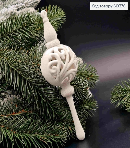 Фігурка оксамит "Кристал з мереживом", БІЛИЙ з блиском, 17см, новорічна прикраса, пластик,Україна 619376 фото 1