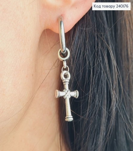 Серга кольцо 1.7см с крестиком 2см Stainless Still 240176 фото 2