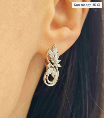 Сережки родованные "Весенние" украшены Блестящими камешками, 2см, англ. застежка, Xuping 181743 фото 1