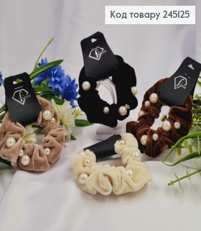 Резинка велюр з Перлинками, діаметр 9см, кольори в асортименті, ціна за 1шт 245125 фото