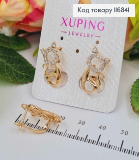 Серьги "Котики" в камнях, с сердечком, 2см, англ. зам. Xuping 18K 116841 фото