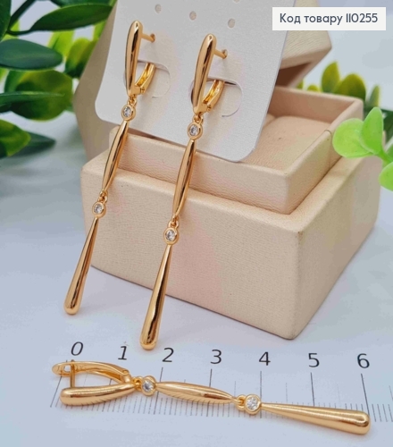 Сережки з рухливою підвіскою з Блискучими камінцями, 1,6+4,3см, англійська застібка, Xuping 18K 110255 фото 2