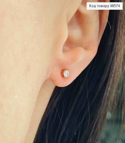 Сережки гвіздки, Блискучий камінець, 3,5мм; Xuping 18К 118574 фото 2