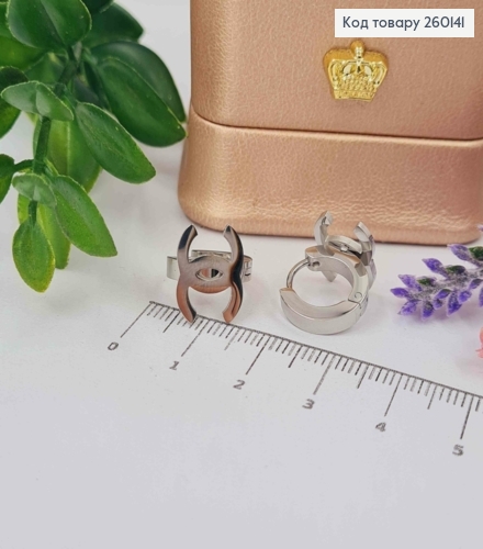 Серьги кольца, ШАНЕЛЬ, 1,3см, серебряного цвета, сталь Stainless Steel 260141 фото 1