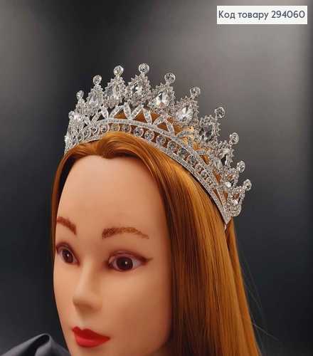 Тиара под серебро, "Ренессанс" с белыми камешками. 294060 фото 3