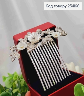 Гребінь у волосся, "Ніжні Квіточки" з камінчиками , Срібного кольору 234166 фото