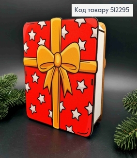 Подарочная деревянная коробка "Белые Звездочки на Красном с Бантом", Квадратная 17*19см, высота 7см 512295 фото