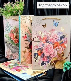 Пакет бумажный с принтом "Букет Цветов", 32*26*10см, в ассортименте 542277 фото