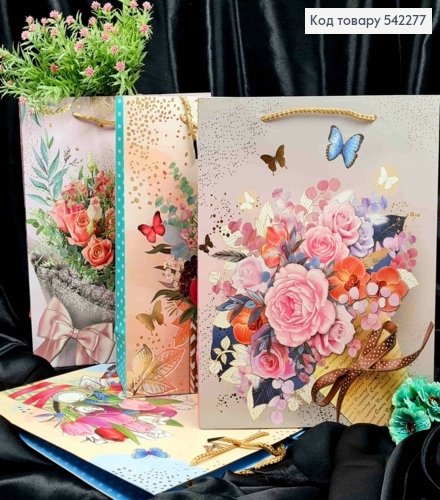 Пакет бумажный с принтом "Букет Цветов", 32*26*10см, в ассортименте 542277 фото 1