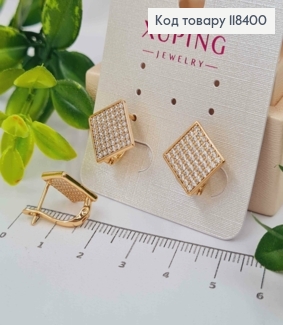 Сережки "Ромби" прикрашені Блискучими камінцями, 1,5см, англійська застібка, Xuping 18К 118400 фото
