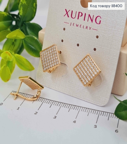 Сережки "Ромби" прикрашені Блискучими камінцями, 1,5см, англійська застібка, Xuping 18К 118400 фото 1