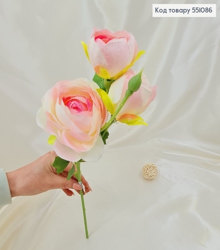 Искусственная ветвь с цветками пиона розового на металлическом стержне 42см. 551086 фото 1