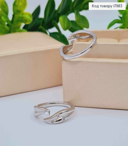 Перстень родованный с жемчужиной и камешками, Xuping 171183 фото 1