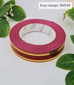 Лента полипропиленовая, БАКЛАЖАНОВА, с золотым кантом, шир. 2см, дл. 50ярд. 361044 фото