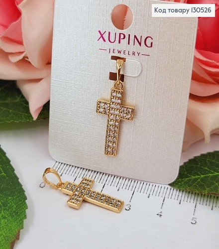 Крестик с двумя рядами камешков, 2*1,2см, Xuping 18K 130526 фото 1