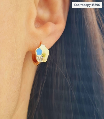 Серьги, кольца 1,5 см. "Весенние" с камнями и голубой вставкой, Xuping 18K 115596 фото 1