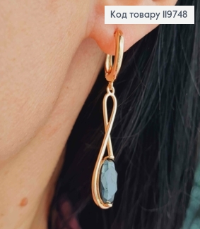 Серьги с подвижной подвеской с черным камнем, 1,6+3,3см, англ. застежка, Xuping 18К 119748 фото