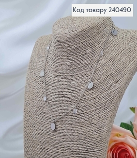 Цепочка, серебряного цвета, с подвесками плоскими монетками с камешками, 40+5см, сталь Stainless Steel 240490 фото