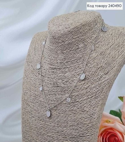 Цепочка, серебряного цвета, с подвесками плоскими монетками с камешками, 40+5см, сталь Stainless Steel 240490 фото 1