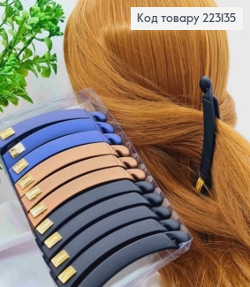 Заколка банан, каучук, з Золотою пластинкою, довж. 10см, Кольори в асортименті 223135 фото