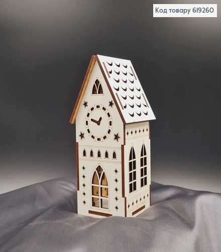 Подсвечник, деревянный белый домик "Биг бен", с узором, 15*7*5см, Украина 619260 фото 1