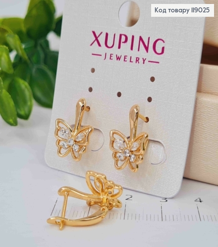 Серьги "Бабочки" с блестящими камешками, 1,7см, английская застежка, Xuping 18K 119025 фото 2
